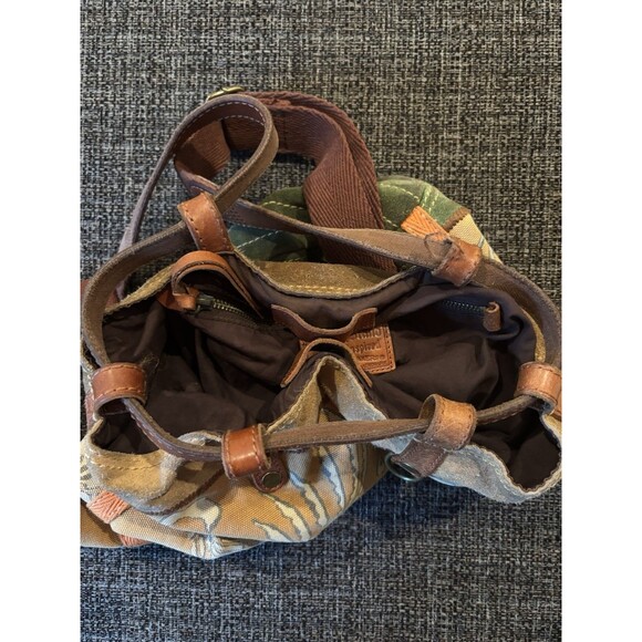 LUCKY Vintage inspired Brown leather Tan Floral Canvas Green Suede Y2K Backpack - Picture 4 of 6